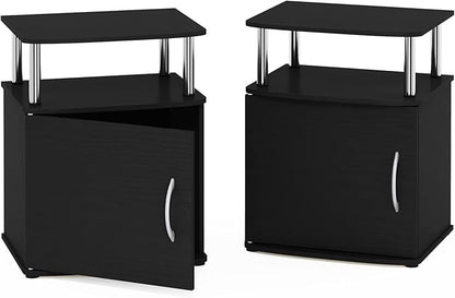 Furinno Jaya End Side Sofa Table/Nightstand with Door, 2-Pack, Americano/Chrome