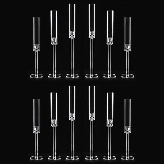 Vincidern 12pcs Taper Candle Holder Acrylic Candlestick Holder Clear Set for Table Centerpiece, Long Candle Stick Candle Stand Cylinder Shade for Halloween, Christmas Wedding Party Dining Room Decor