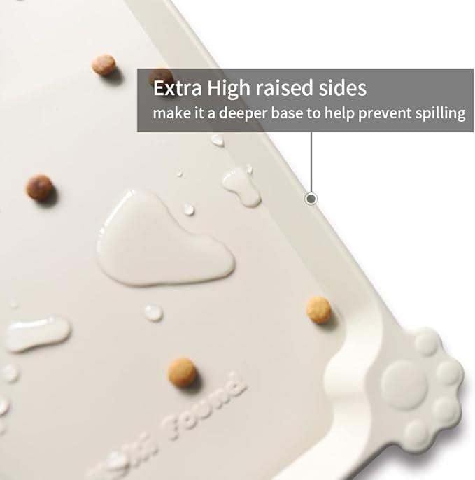 Hoki Found XX-Large Silicone Pet Feeding Mats - Non Slip Dog Cat Bowl Placemats - Waterproof for Carpet - Cream Brown-Mewly Pet