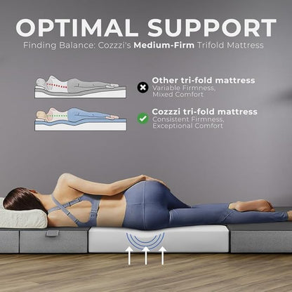 Cozzzi 4 Inch Twin Folding Mattress for Floor and Traveling with Removable Cover - Lightweight and Portable Mattress for Adults & Kids - Compact and Easy to Storage (75in x 39in x 4in)