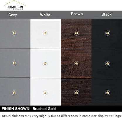 QOGRISUN 15-Pack Brass Crystal Cabinet Knobs,Glass Crystal Gold Drawer Knobs,1-1/4-Inch Round, Decorative Dresser Pulls, Modern Cabinet Hardware