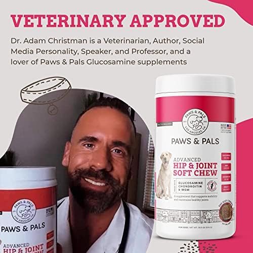 Paws & Pals Glucosamine Chondroitin MSM for dogs 240 Count, Hip and Joint Mobility Soft Chews Supplement, Pain & Inflammation Relief for all breeds - Maximum Strength, Treats Hip Dysplasia & Arthritis-Mewly Pet