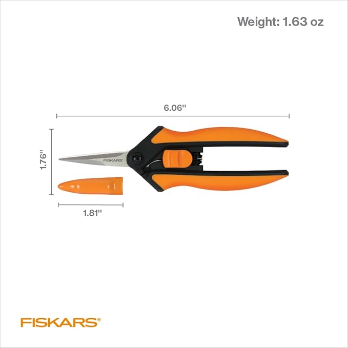 Fiskars Micro-Tip Pruning Snips - 6" Garden Shears with Sheath and Comfort Grip - Sharp Steel Blades - Quality Pruning Shears for Plants in Grow Tents and Hydroponics - Garden Tools-Mewly Pet