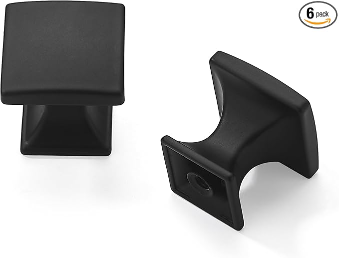 Khtumeware 6 Pack 1 inch Matte Black Cabinet Knobs Zinc Kitchen Drawer Pulls Square Knobs for Dresser Drawers