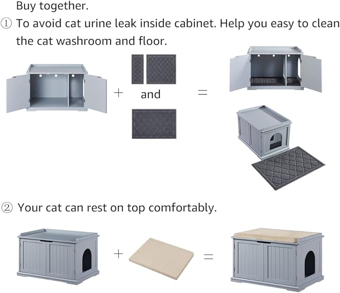 unipaws Cat Litter Box Enclosure Furniture, Cat Washroom, Hidden Litter Box Cover, Cabinet for Large Cat, Dog Proof Cat Litter Boxes, Hideaway Litter Box, Cat House, Grey-Mewly Pet