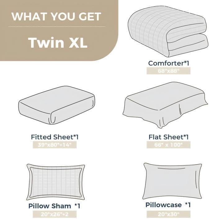 HYMOKEGE White Twin XL Comforter Set Seersucker 5 Pieces, All Season Luxury Bed in a Bag for Bedroom, Bedding Set with Comforter, Sheets, Pillowcase & Sham