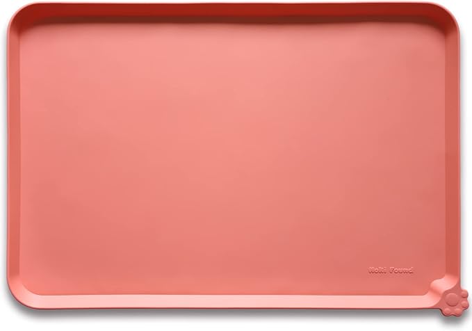 Hoki Found X-Large Silicone Pet Feeding Mats - Non Slip, Waterproof Food & Drink Mats for Dogs, Cats & Carpet - Burnt Coral-Mewly Pet