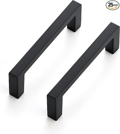 Ravinte 25 Pack Matte Black Cabinet Pulls, 3 Inch (76mm) Hole Center Slim Kitchen Handles, Square Drawer Pulls for Cabinets & Cupboards, Hardware