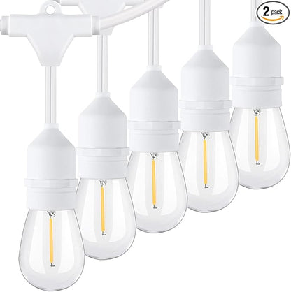 96FT(48×2) Outdoor String Lights, Commercial Grade Heavy Duty White Wire Patio Light with Dimmable S14 Shatterproof LED Bulbs, Linkable Waterproof Bistro Lights for Outside Deck Backyard Cafe Market
