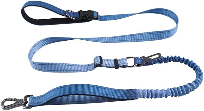 Hands Free Dog Leash for Large Medium Dogs Heavy Duty Bungee Reflective Adjustable Waist Leashes for Walking Running with Car Buckle 4-6FT (Blue)-Mewly Pet