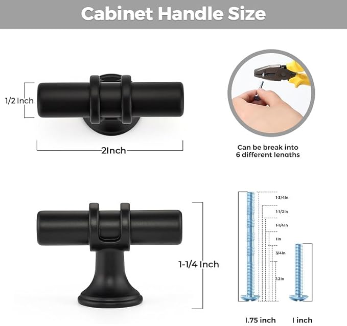 30 Pack Matte Black Cabinet Knobs - Kitchen Cabinet Knobs Black Cabinet Pulls for Kitchen Cabinet Drawer Stainless Steel Dresser Knobs for Cabinet Hardware 2 Inch Length Single Hole T Bar