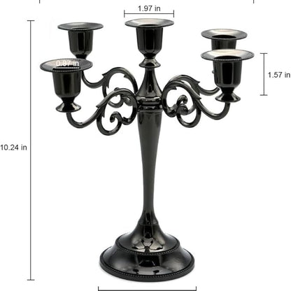 Black Candelabra Candle Holders for Pillar Candles 10.6 inch Tall, 5 Candle Candlestick Holder for 1/2-1 inch Taper Candles Halloween Candelabra Decoration Easy Assembly (Black)