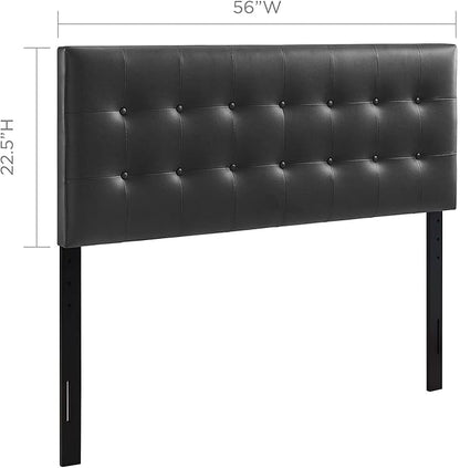 Modway Emily Button Tufted Faux Leather Upholstered Full Headboard in Black