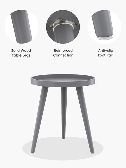 Apicizon Round Grey Side Table, Tray Nightstand Coffee End Table for Living Room, Bedroom, Small Spaces, Easy Assembly Bedside Table, 15 x 18 Inches
