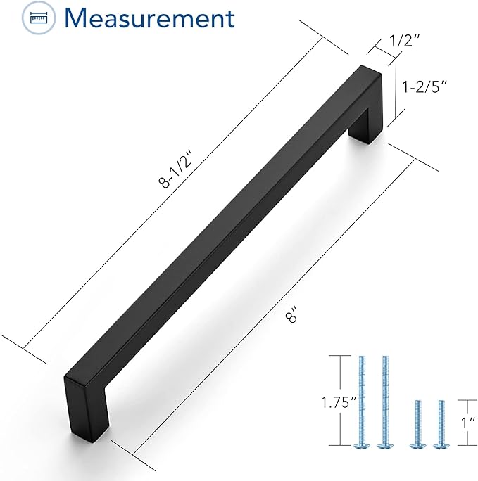 Ravinte 20 Pack Black Cabinet Pulls 8 Inch Square Kitchen Cabinet Handles Matte Black Kitchen Hardware for Drawer Pulls Drawer Handles Come with Screwdriver