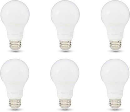 Amazon Basics A19 LED Light Bulbs, 75 Watt Equivalent, Energy Efficient 12W, E26 Standard Base, Soft White 2700K, Dimmable, 10,000 Hour Lifetime , 6-Pack