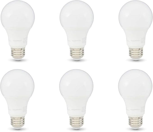 Amazon Basics A19 LED Light Bulbs, 75 Watt Equivalent, Energy Efficient 12W, E26 Standard Base, Soft White 2700K, Dimmable, 10,000 Hour Lifetime , 6-Pack