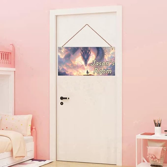 Personalized Sign Fancy Pictures Sign Girl and Dragon Art Décor For Kids Room Custom Name Door Wall Decor, Fairy tale Nursery Art Plate For Girls Room Baby Boys Bedroom
