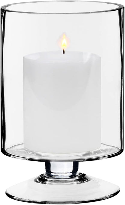 CYS EXCEL Glass Hurricane Pillar Candle Holder (H:8" W:4.75") | Multiple Size Choices Short Stem Candle Centerpieces | Stemmed Glass Cylinder Candle Vase