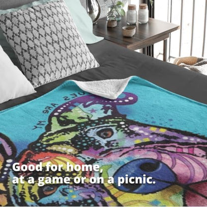 Dawhud Direct Dean Russo Rescue Dog Fleece Blanket - 75x90-Inch Dog Throw Blanket for Bed or Couch - Soft Plush Dog Print Blanket for Women, Men, and Kids - Cozy Throw Plush Blanket and Bedroom Decor