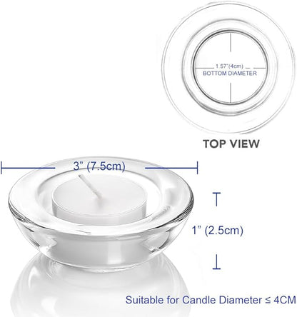 Clear Tealight Candle Holders - Set of 12, Round Chunky Glass Candle Holder, 3" Diameter - CH01 - Clear