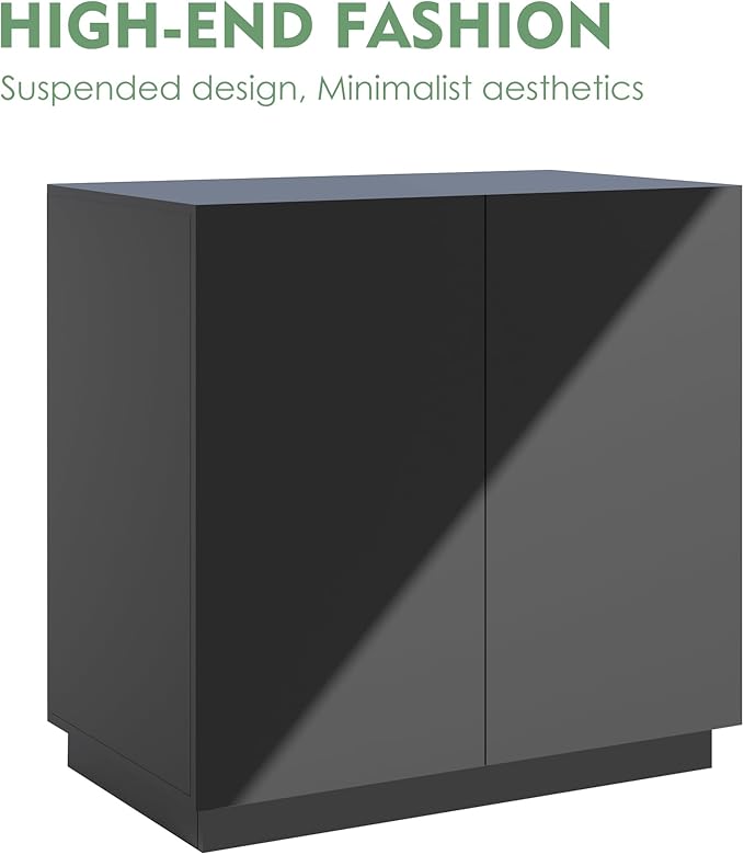 Large/Tall Litter Box Enclosure, Modern Wooden Litter Box Furniture for XL Litterbox with Hidden Storage as Sideboard Cabinet (Black)-Mewly Pet