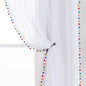 Treatmentex Sheer White Curtains with Multi-Color Pom-Pom Sheer Curtains for Toddler 84" Long Linen Textured Decorative Nursery Room Window Drapes 52" w 1Pair