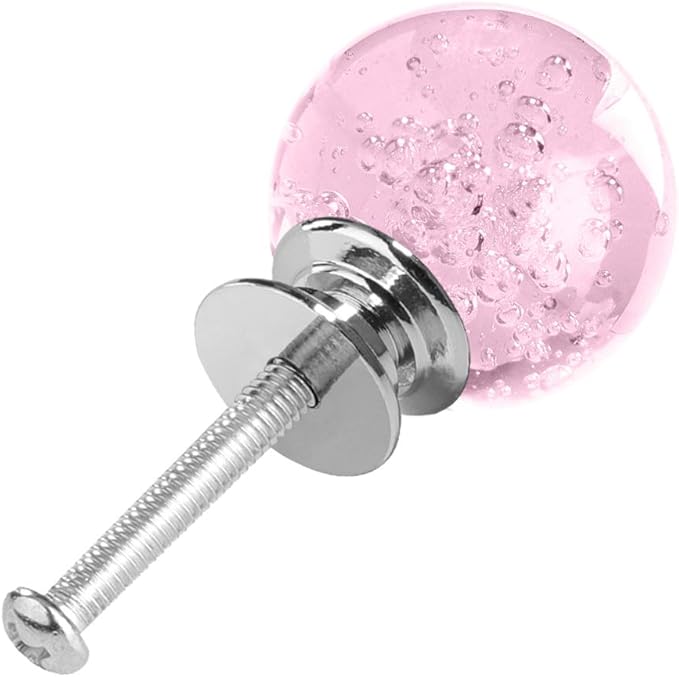 12 Pcs 30mm Round Shape Bubble Crystal Glass Cabinet Knobs with Screws Drawer Knob Pull Handle Used for Kitchen, Dresser, Door, Cupboard (Pink)
