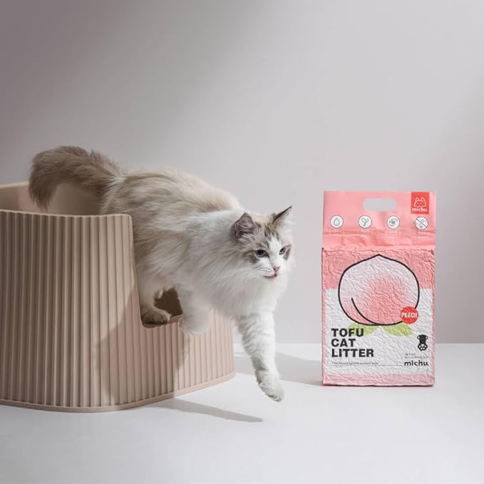 Tofu Cat Litter Natural Clumping Tofu Cat Litter, Fast Clumping and Easily Scoop-able 5.5lb/88oz 5 Scents - Peach, 6 Pack-Mewly Pet