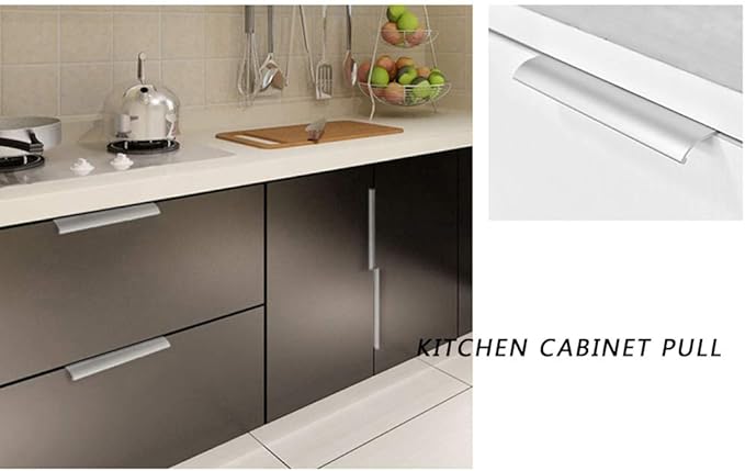 JOOJA 10 Pack Modern Style Finger Edge Pull Furniture DrawerHandles Hidden Cabinet Kitchen Drawer Handles Knobs, Silver 120mm