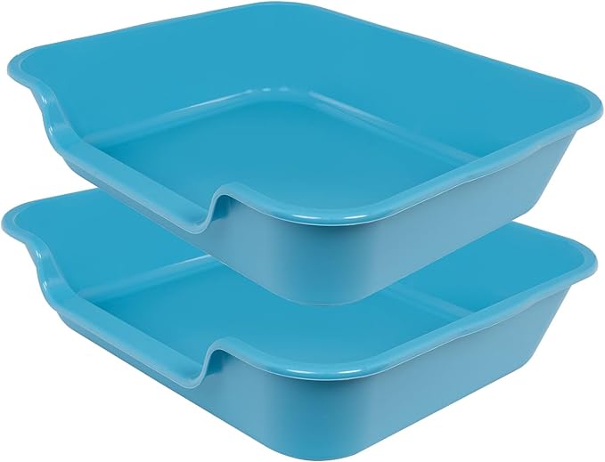 2 Pack of Extra Large Cat Litter Box (ABS Material), Low Entry Senior Litter Pen for Geriatric Kitty Big Cats, Jumbo Pet Safe Litter Boxes Tray for Indoor Pets Potty (Gray, 24" L x 20" W)-Mewly Pet
