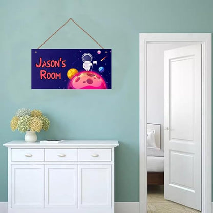 Personalized Universe Sign Aerospace Stars Themed For Kids Room Door Art Decor For Little Man Cave,Custom Name Astronaut Wall Decor Decorative Plate for Boys Girls Bedroom