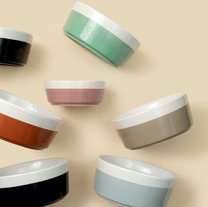 Waggo Dipper Ceramic Dog Bowl for Small and Large Breeds - Heavyweight and Durable Pet Food and Water Dish Crock, Dishwasher Safe, Modern (Mauve, Small)-Mewly Pet