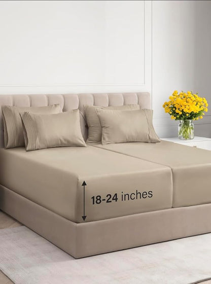 Extra Deep Split King Sheet Set - 7 Piece Breathable & Cooling Sheets - Hotel Luxury Bed Sheets Set - Easy & Secure Fit - Soft, Wrinkle Free & Comfy Sheets Set - Cream Sheet Set w/Extra Deep Pockets