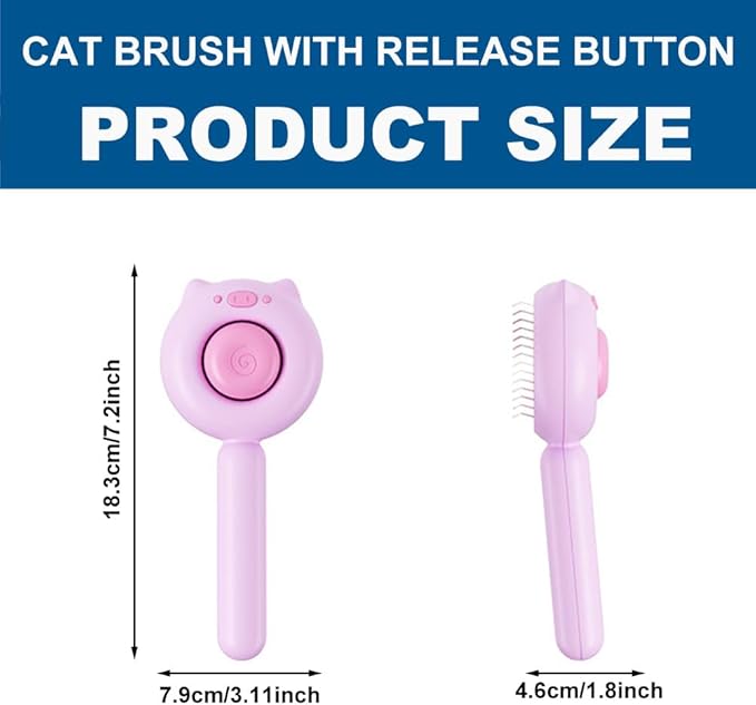 Cat Brush for Short or Long Haired Cats Dogs Rabbits, Cute Dog Brush with Release Button for Massage and Removes Loose Fur-Mewly Pet