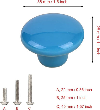 HUAMULAN 15PCS Blue Glossy Ceramic Knobs Button Round Mushroom Cabinet Dresser Vintage Pulls Door Handles Cupboard Wardrobe Drawer, Dia. 1.5 inch 38mm
