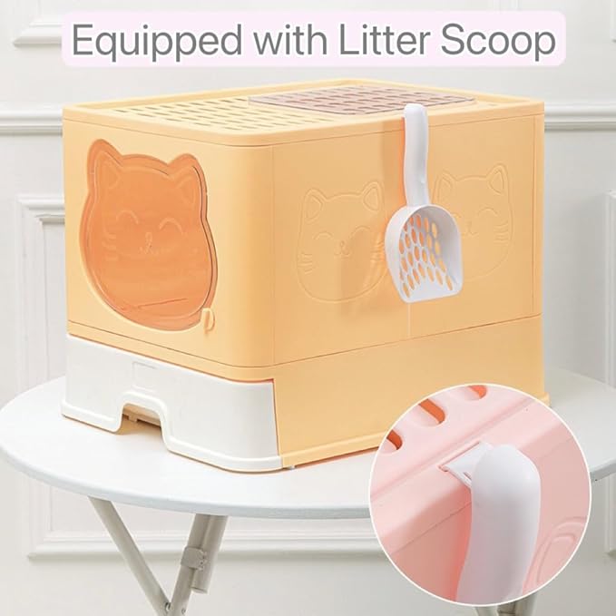 Top Entry Cat Litter Box with Lid, Anti-Splash Foldable Cat Litter Box with Activated Carbon Keeping Air Fresh, Drawer Type Easy to Clean (Green)-Mewly Pet