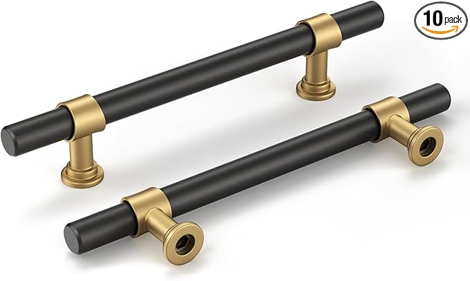 goldenwarm 10 Pack Black and Gold Cabinet Pulls 3-3/4 Inch Kitchen Cabinet Handles Black Kitchen Drawer Pulls for Dresser Bathroom Modern Hardware,Zinc Alloy Base