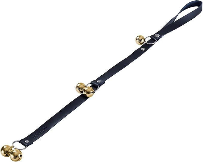 Leather Dog Doorbells for Door Knob/Potty Training/Go Outside, Length Adjustment Copper Dog Bell, Housetraining Hanging Bell, Black Leather Golden Bells.-Mewly Pet