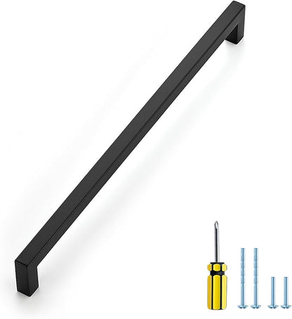 Ravinte 1 Pack Black Cabinet Pulls 11-1/3 Inch Square Cabinet Handles Matte Black Kitchen Hardware for Cabinet Drawer Pulls Come with Screwdriver