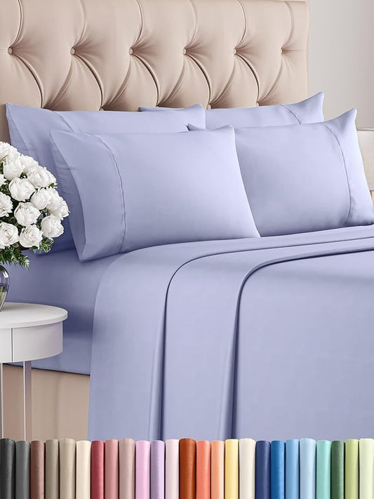 King 6 Piece Sheet Set - Comfy Breathable & Cooling - Ultra Soft Hotel Luxury Bedding Set w/ 8-16 Inch Deep Pockets - 1 Flat & 1 Fitted Sheet & 4 Pillowcases - Wrinkle Free and Easy Care - Lavender