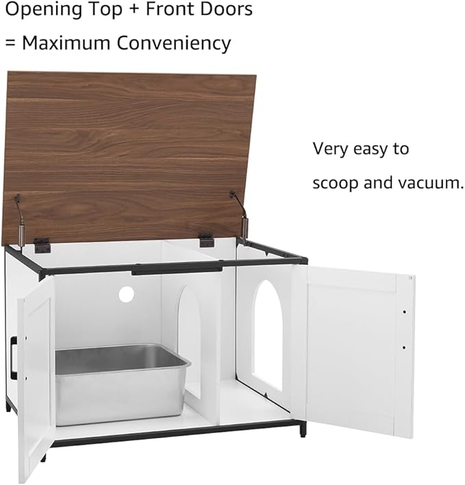 unipaws Extra Large Cat Litter Box Enclosure Furniture with Top Opening, XL Washroom Bench for Cats with Removable Divider, Jumbo Automatic Litter Box Cover and Hidden Cat Box-Mewly Pet