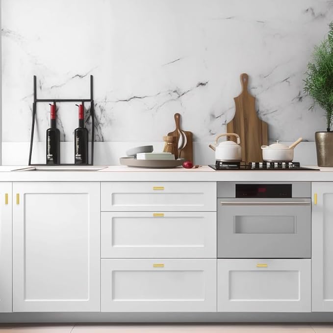3 Pack Brushed Brass Cabinet Knobs - Kitchen Cabinet Knobs Gold Cabinet Pulls for Kitchen Cabinet Drawer Stainless Steel Dresser Knobs for Cabinet Hardware 2in Length Single Hole T Bar