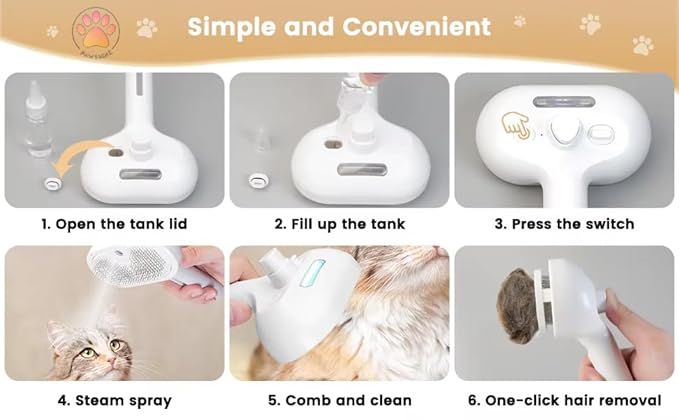 Cat steam brush – Effective Pet Brush for Indoor Cats, Steam Technology for Shedding, Mats & Grooming – Ideal cat brush indoor for Deep Cleaning (White)-Mewly Pet