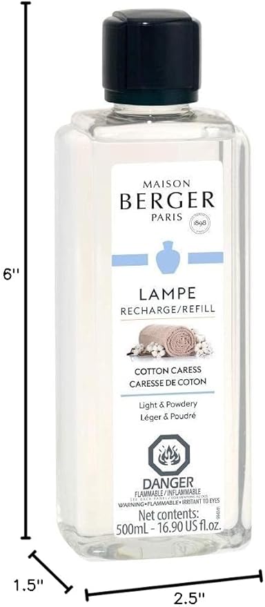 Maison Berger - Cotton Caress - Lampe Berger Fragrance Refill – 16.9 oz (500ml) – Home Fragrance Oil & Air Purifier – Rose, Orange Blossom & Vanilla Notes