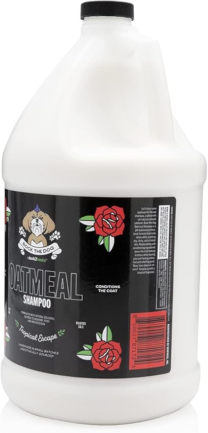 Bark2Basics Rock The Dog Oatmeal Dog Shampoo, 1 Gallon - Natural Colloidal Oatmeal, Natural, Calms Dry Itchy Irritated Skin, Moisturizes and Soothes The Skin and Coat, Professional Grade-Mewly Pet