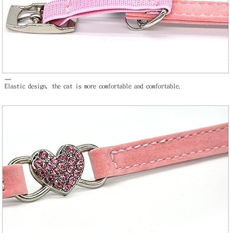 CHUKCHI Heart Bling Cat Collar with Safety Belt and Bell 8-11 Inches(Pink)-Mewly Pet
