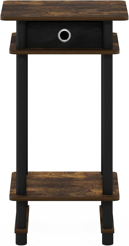 Furinno Turn-N-Tube Tall End Side Night Stand/Bedside Table with Bin Drawer, 1-Pack, Amber Pine/Black/Black