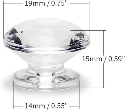 MroMax 6pcs Tiny Pull Handle Diamond Acrylic Mini Knob 19mm Diameter Clear Shiny Diamond Shaped Knobs for Jewelry Box, Gift Case and Makeup Box