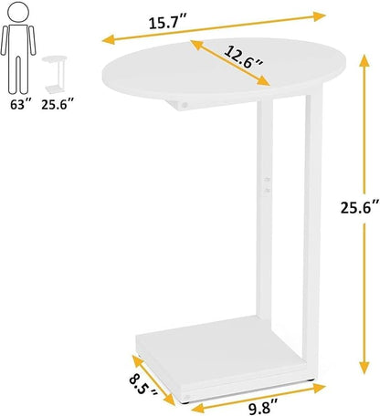 Hosfais Small Side Table End Table, C Shaped Oval Coffee Table, Wooden TV Tray for Living Room, Bedroom, Couch, Small Spaces (White)
